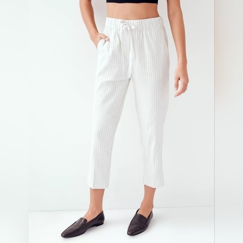 Aritzia Babaton Day Linen Errol pants white striped